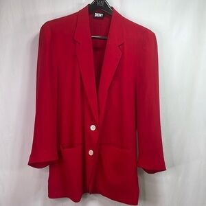 👑 DKNY vintage, bright, red silk, oversized blazer